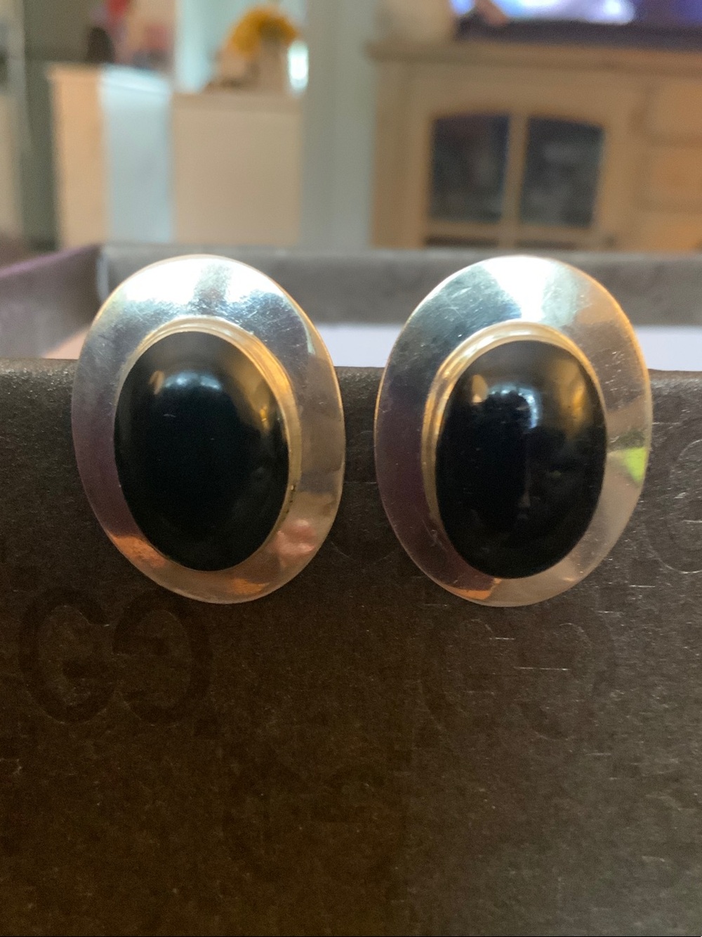 Sterling Silver and Black Onyx Oval Earrings.
